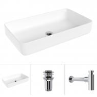 Умывальник Helmken 48760000 3 в 1: прямоугольный 60 см, с сифоном и донным клапаном Сlick-clack, хром