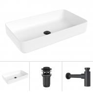 Умывальник Helmken 48760000 3 в 1: прямоугольный 60 см, с сифоном и донным клапаном Сlick-clack, черный матовый