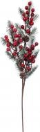 Гілочка декоративна забілена з червоними ягодами і шишками 55 см
