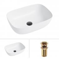 Умывальник Helmken 49346000 2 в 1: прямоугольный 46 см с донным клапаном Сlick-clack, золото