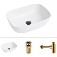 Умивальник Helmken 49346000 3 в 1: прямокутний 46 см, із сифоном і донним клапаном Сlick-clack, золото