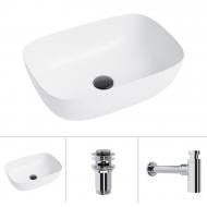 Умивальник Helmken 49346000 3 в 1: прямокутний 46 см, із сифоном і донним клапаном Сlick-clack, хром Умивальник Helmken 49346000 3 в 1: прямокутний 46 см, із сифоном і донним клапаном Сlick-clack, хром