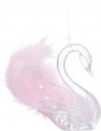 Подвеска пластиковая Лебедь с перьями 10 см прозрачный с розовым FL24Q1524