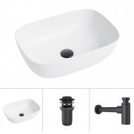 Умивальник Helmken 49346000 3 в 1: прямокутний 46 см, із сифоном і донним клапаном Сlick-clack, чорний матовий Умивальник Helmken 49346000 3 в 1: прямокутний 46 см, із сифоном і донним клапаном Сlick-clack, чорний матовий