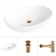 Умывальник Helmken 50263000 3 в 1: овальный 63 см, с сифоном и донным клапаном Сlick-clack, золото