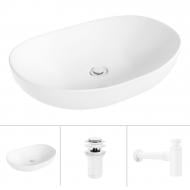 Умывальник Helmken 50263000 3 в 1: овальный 63 см, с сифоном и донным клапаном Сlick-clack, белый матовый