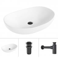 Умывальник Helmken 50263000 3 в 1: овальный 63 см, с сифоном и донным клапаном Сlick-clack, черный матовый