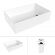 Умывальник Helmken 51861000 2 в 1: прямоугольный 61 см с донным клапаном Сlick-clack, белый матовый