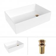 Умывальник Helmken 51861000 2 в 1: прямоугольный 61 см с донным клапаном Сlick-clack, золото