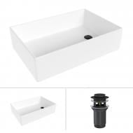 Умывальник Helmken 51861000 2 в 1: прямоугольный 61 см с донным клапаном Сlick-clack, черный матовый