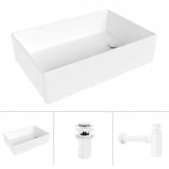 Умывальник Helmken 51861000 3 в 1: прямоугольный 61 см, с сифоном и донным клапаном Сlick-clack, белый матовый
