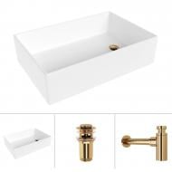 Умывальник Helmken 51861000 3 в 1: прямоугольный 61 см, с сифоном и донным клапаном Сlick-clack, золото