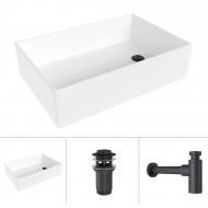 Умывальник Helmken 51861000 3 в 1: прямоугольный 61 см, с сифоном и донным клапаном Сlick-clack, черный матовый