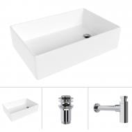 Умывальник Helmken 51861000 3 в 1: прямоугольный 61 см, с сифоном и донным клапаном Сlick-clack, хром