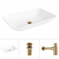 Умывальник Helmken 54059000 3 в 1: прямоугольный 59 см, с сифоном и донным клапаном Сlick-clack, золото