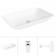 Умывальник Helmken 54059000 3 в 1: прямоугольный 59 см, с сифоном и донным клапаном Сlick-clack, белый матовый