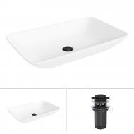 Умивальник Helmken 54059000 2 в 1: прямокутний 59 см із донним клапаном Сlick-clack, чорний матовий Умивальник Helmken 54059000 2 в 1: прямокутний 59 см із донним клапаном Сlick-clack, чорний матовий