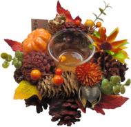 Подсвечник с шишками тыквами листьями AD240550-M