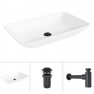 Умивальник Helmken 54059000 3 в 1: прямокутний 59 см, із сифоном і донним клапаном Сlick-clack, чорний матовий Умивальник Helmken 54059000 3 в 1: прямокутний 59 см, із сифоном і донним клапаном Сlick-clack, чорний матовий