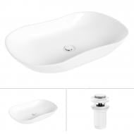 Умывальник Helmken 57066000 2 в 1: овальный 66 см с донным клапаном Сlick-clack, белый матовый