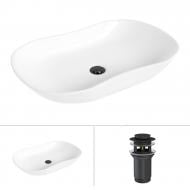 Умывальник Helmken 57066000 2 в 1: овальный 66 см с донным клапаном Сlick-clack, черный матовый