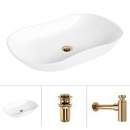 Умывальник Helmken 57066000 3 в 1: овальный 66 см, с сифоном и донным клапаном Сlick-clack, золото