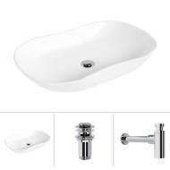 Умывальник Helmken 57066000 3 в 1: овальный 66 см, с сифоном и донным клапаном Сlick-clack, хром