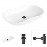 Умывальник Helmken 57066000 3 в 1: овальный 66 см, с сифоном и донным клапаном Сlick-clack, черный матовый