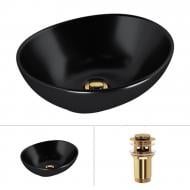 Умивальник Helmken 65241001 2 в 1: овальний 41 см з донним клапаном Сlick-clack, золото Умивальник Helmken 65241001 2 в 1: овальний 41 см з донним клапаном Сlick-clack, золото