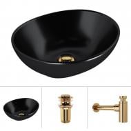 Умивальник Helmken 65241001 3 в 1: овальний 41 см, із сифоном і донним клапаном Сlick-clack, золото