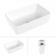 Умывальник Helmken 67448000 2 в 1: прямоугольный 48 см с донным клапаном Сlick-clack, белый матовый