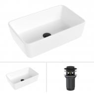 Умывальник Helmken 67448000 2 в 1: прямоугольный 48 см с донным клапаном Сlick-clack, черный матовый