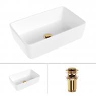 Умывальник Helmken 67448000 2 в 1: прямоугольный 48 см с донным клапаном Сlick-clack, золото