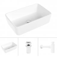 Умывальник Helmken 67448000 3 в 1: прямоугольный 48 см, с сифоном и донным клапаном Сlick-clack, белый матовый