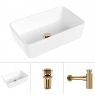 Умывальник Helmken 67448000 3 в 1: прямоугольный 48 см, с сифоном и донным клапаном Сlick-clack, золото