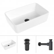 Умывальник Helmken 67448000 3 в 1: прямоугольный 48 см, с сифоном и донным клапаном Сlick-clack, черный матовый