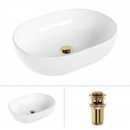 Умывальник Helmken 83648000 2 в 1: овальный 48 см с донным клапаном Сlick-clack, золото Умывальник Helmken 83648000 2 в 1: овальный 48 см с донным клапаном Сlick-clack, золото