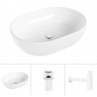 Умывальник Helmken 83648000 3 в 1: овальный 48 см, с сифоном и донным клапаном Сlick-clack, белый матовый