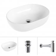 Умывальник Helmken 83648000 3 в 1: овальный 48 см, с сифоном и донным клапаном Сlick-clack, хром