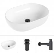 Умывальник Helmken 83648000 3 в 1: овальный 48 см, с сифоном и донным клапаном Сlick-clack, черный матовый Умывальник Helmken 83648000 3 в 1: овальный 48 см, с сифоном и донным клапаном Сlick-clack, черный матовый