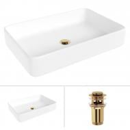 Умивальник Helmken 84261000 2 в 1: прямокутний 61,5 см із донним клапаном Сlick-clack, золото
