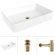 Умывальник Helmken 84261000 3 в 1: прямоугольный 61,5 см, с сифоном и донным клапаном Сlick-clack, золото