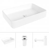 Умывальник Helmken 84261000 3 в 1: прямоугольный 61,5 см, с сифоном и донным клапаном Сlick-clack, белый матовый