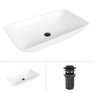 Умывальник Helmken 88670000 2 в 1: прямоугольный 70 см с донным клапаном Сlick-clack, черный матовый