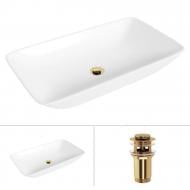 Умывальник Helmken 88670000 2 в 1: прямоугольный 70 см с донным клапаном Сlick-clack, золото