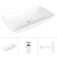 Умывальник Helmken 88670000 3 в 1: прямоугольный 70 см, с сифоном и донным клапаном Сlick-clack, белый матовый