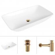 Умывальник Helmken 88670000 3 в 1: прямоугольный 70 см, с сифоном и донным клапаном Сlick-clack, золото Умывальник Helmken 88670000 3 в 1: прямоугольный 70 см, с сифоном и донным клапаном Сlick-clack, золото