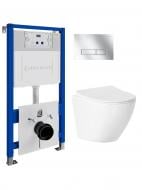Комплект Helmken 35490101 4 в 1 підвісний унітаз із сидінням Slim Duroplast/Soft- close + інсталяція з вузькою кнопкою (хро