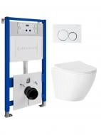 Комплект Helmken 070299R5G1 4 в 1 підвісний унітаз із сидінням Slim Duroplast/Soft-close + інсталяція з круглою кнопк