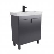 Тумба Мойдодыр напольная/подвесная Simple Graphite 70-U с умывальником River 70